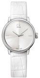 Calvin Klein Accent Silver Dial White Leather Strap Watch for Women - K2Y2Y1KW