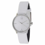 Calvin Klein Accent Silver Dial White Leather Strap Watch for Women - K2Y2Y1KW