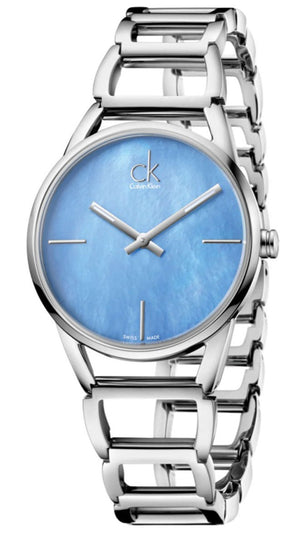 Calvin Klein Stately Blue Mother of Pearl Dial Silver Steel Strap Watch for Women - K3G2312N