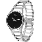 Calvin Klein Stately Black Dial Silver Steel Strap Watch for Women - K3G2312S