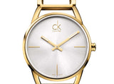 Calvin Klein Stately Silver Dial Gold Steel Strap Watch for Women - K3G23526