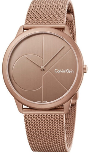 Calvin Klein Minimal Quartz Pink Gold Dial Pink Gold Mesh Bracelet Watch for Men - K3M11TFK