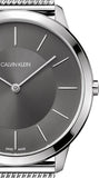 Calvin Klein Minimal Grey Dial Silver Mesh Bracelet Watch for Men - K3M21124