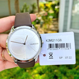 Calvin Klein Minimal Silver Dial Brown Leather Strap Watch for Men - K3M211G6