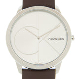 Calvin Klein Minimal Silver Dial Brown Leather Strap Watch for Men - K3M211G6