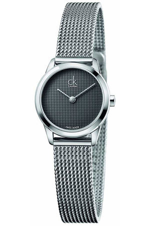 Calvin Klein Minimal Grey Dial Silver Mesh Bracelet Watch for Women - K3M2312X