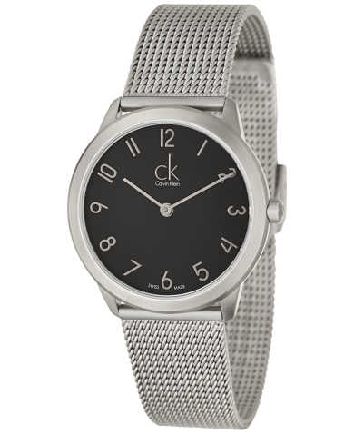 Calvin Klein Minimal Black Dial Silver Mesh Bracelet Watch for Women