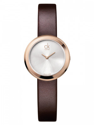 Calvin Klein Firm White Dial Brown Leather Strap Watch for Women - K3N236G6