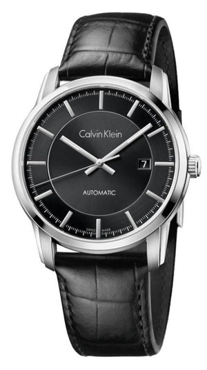 Calvin Klein Infinity Automatic Black Dial Black Leather Strap Watch for Men - K5S341C1