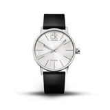 Calvin Klein Post Minimal Silver Dial Black Leather Strap Watch for Men - K7622185