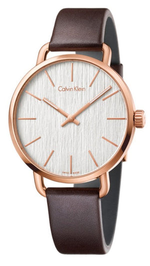 Calvin Klein Even Silver Dial Brown Leather Strap Watch for Men - K7B216G6