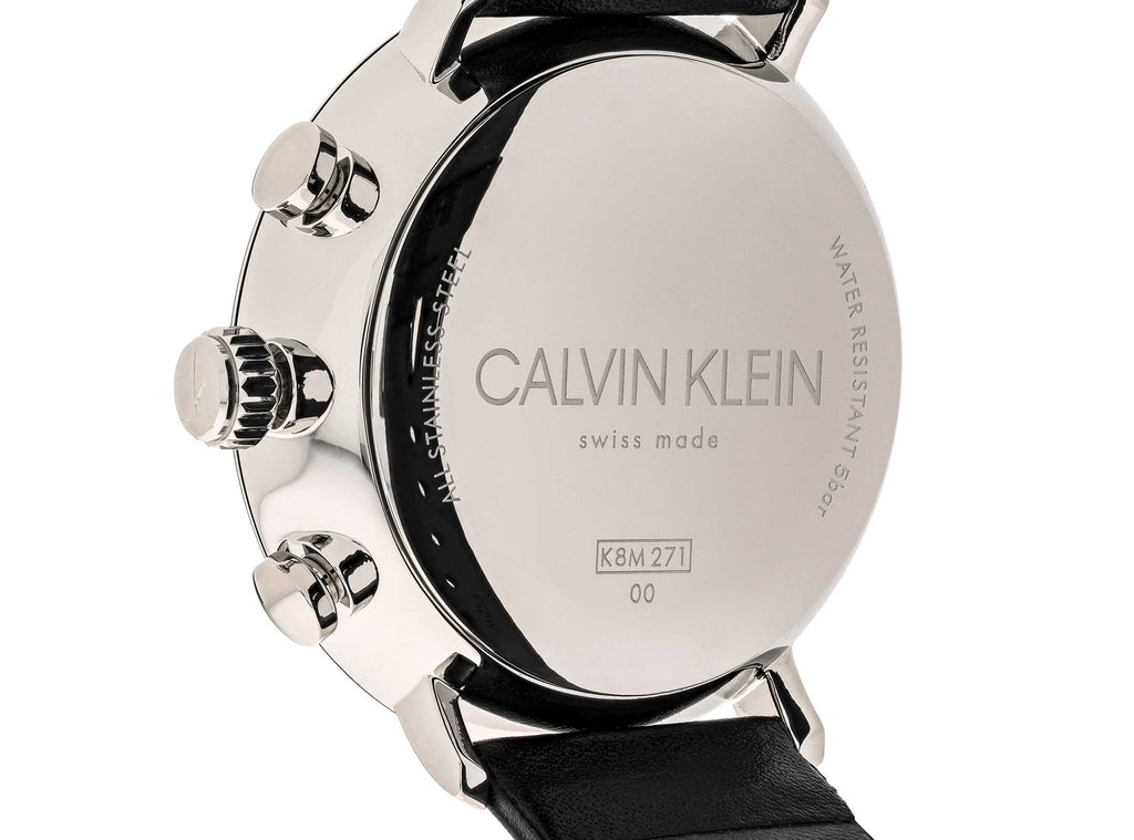 Calvin Klein High Noon Chronograph White Dial Black Leather Strap 