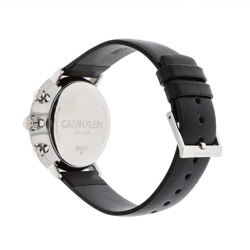 Calvin Klein High Noon Chronograph White Dial Black Leather Strap Watch for Men - K8M271C6