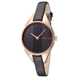 Calvin Klein Rebel Black Dial Black Leather Strap Watch for Women - K8P236C1