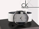 Calvin Klein Glam Transparent Dial White Leather Strap Watch for Women - K9423101