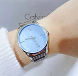 Calvin Klein Stately White Dial Silver Steel Strap Watch for Women - K3G23126