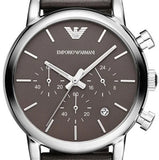 Emporio Armani Classic Chronograph Brown Dial Brown Leather Strap Watch For Men - AR1734