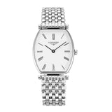 Longines La Grande Classique de Longines Tonneau White Dial Silver Steel Strap Watch untuk Wanita - L4.205.4.11.6