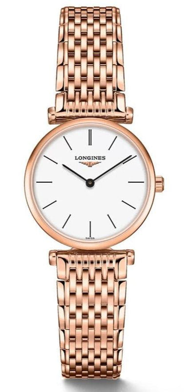Jam Tangan Wanita Longines La Grande Classique dengan Dial Putih dan Gelang Mesh Emas Mawar - L4.209.1.92.8