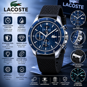 Lacoste Neoheritage Chronograph Blue Dial Black Silicone Strap Watch for Men - 2011252