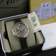 Fossil Suitor Mechanical Grey Dial Grey Leather Strap Watch for Women - BQ3265