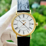 Longines Presence 25.5mm Automatic White Dial Black Leather Strap Watch untuk Wanita - L4.921.2.11.2