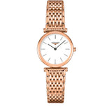 Jam Tangan Wanita Longines La Grande Classique dengan Dial Putih dan Gelang Mesh Emas Mawar - L4.209.1.92.8