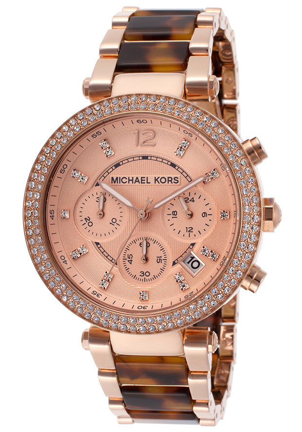 Michael Kors Parker Rose Gold Dial Two Tone Steel Strap Watch for