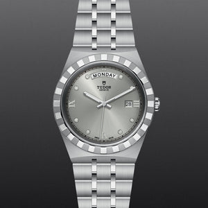 Tudor Royal Day Date Diamonds Automatic Silver Dial Silver Steel Strap Watch for Men - M28600-0002