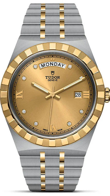 Tudor Royal Automatic Diamonds Gold Dial Two Tone Steel