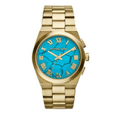 Michael Kors Channing Turquoise Dial Gold Steel Strap Watch For Women - MK5894