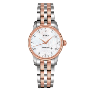 Mido Baroncelli III Automatic Mother of Pearl White Dial Two Tone Steel Strap Watch For Women - M7600.9.69.1