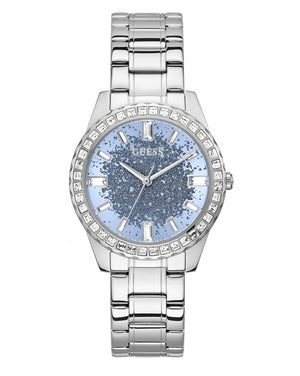 Guess Glitter Burst Diamonds Blue Dial Silver Steel Strap Watch for Women - GW0405L1