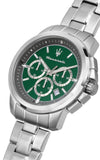 Maserati Successo Chronograph Green Dial Silver Steel Strap Watch For Men - R8873621017