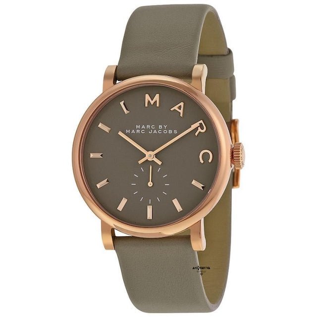 Marc Jacobs Baker Grey Dial Grey Leather Strap Watch for Women