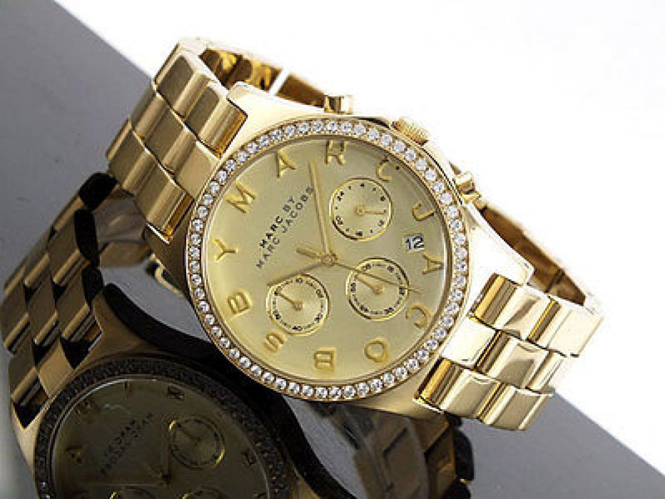 Marc Jacobs Chronograph Gold Dial Gold Steel Strap Watch for Women - MBM3105 Marc Jacobs Henry Chronograph Gold Dial Gold Steel Strap  main image 3