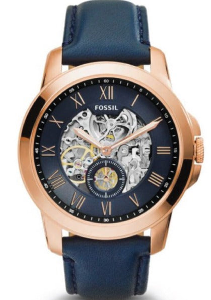 Fossil Grant Mechanical Blue Dial Blue Leather Strap Watch for Men