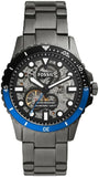 Fossil FB-01 Automatic Skeleton Black Dial Grey Steel Strap Watch for Men - ME3201