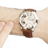 Fossil Grant Twist Multi-Function White Dial Brown Leather Strap Watch for Men - ME1144