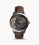 Fossil Townsman Automatic Black Dial Brown Leather Strap Watch for Men -  ME1163