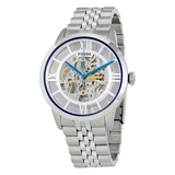 Fossil Townsman Automatic Skeleton Silver Dial Silver Steel Strap Watch for Men - ME3044