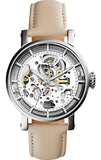 Fossil Boyfriend Automatic Skeleton Silver Dial White Leather Strap Watch for Women - ME3069