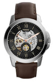 Fossil Grant Automatic Skeleton Black Dial Brown Leather Strap Watch for Men - ME3095