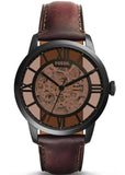 Fossil Townsman Automatic Skeleton Brown Dial Brown Leather Strap Watch for Men - ME3098