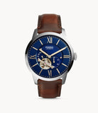 Fossil Townsman Automatic Blue Dial Brown Leather Strap Watch for Men - ME3110