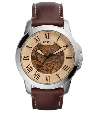 Fossil Grant Chronograph Cream Dial Brown Leather Strap Watch for Men - ME3122