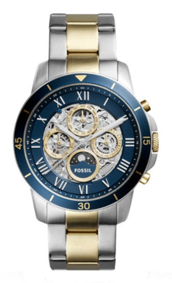 Fossil Grant Sport Automatic Skeleton Blue Dial Two Tone Steel Strap Watch for Men