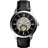 Fossil Townsman Skeleton Black Dial Black Leather Strap Watch for Men - ME3153