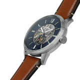 Fossil Townsman Automatic Skeleton Blue Dial Brown Leather Strap Watch for Men - ME3154