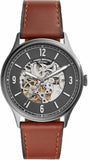 Fossil Forrester Automatic Skeleton Grey Dial Brown Leather Strap Watch for Men - ME3178